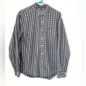 Izod Button Front Shirt Men’s XL Blue Plaid Lightweight Long Sleeve Casual Top